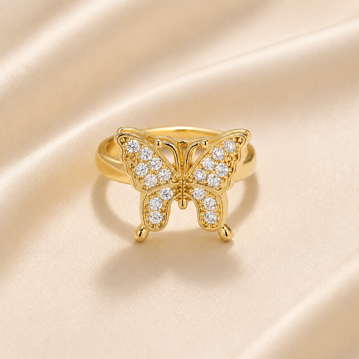 Golden Flutter Rotating Cubic Zirconia Butterfly Ring