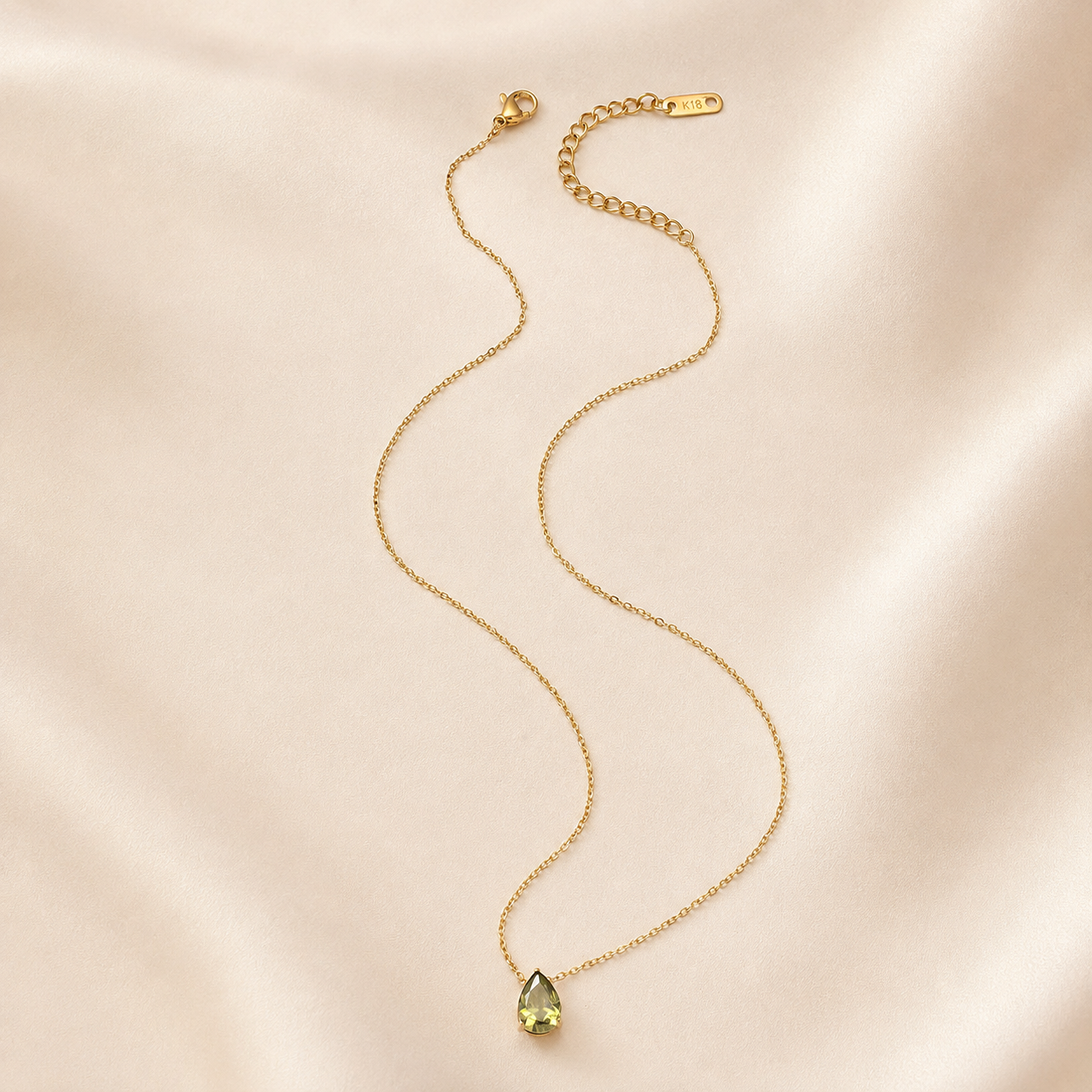 Olive Glow Teardrop Cubic Zirconia Necklace