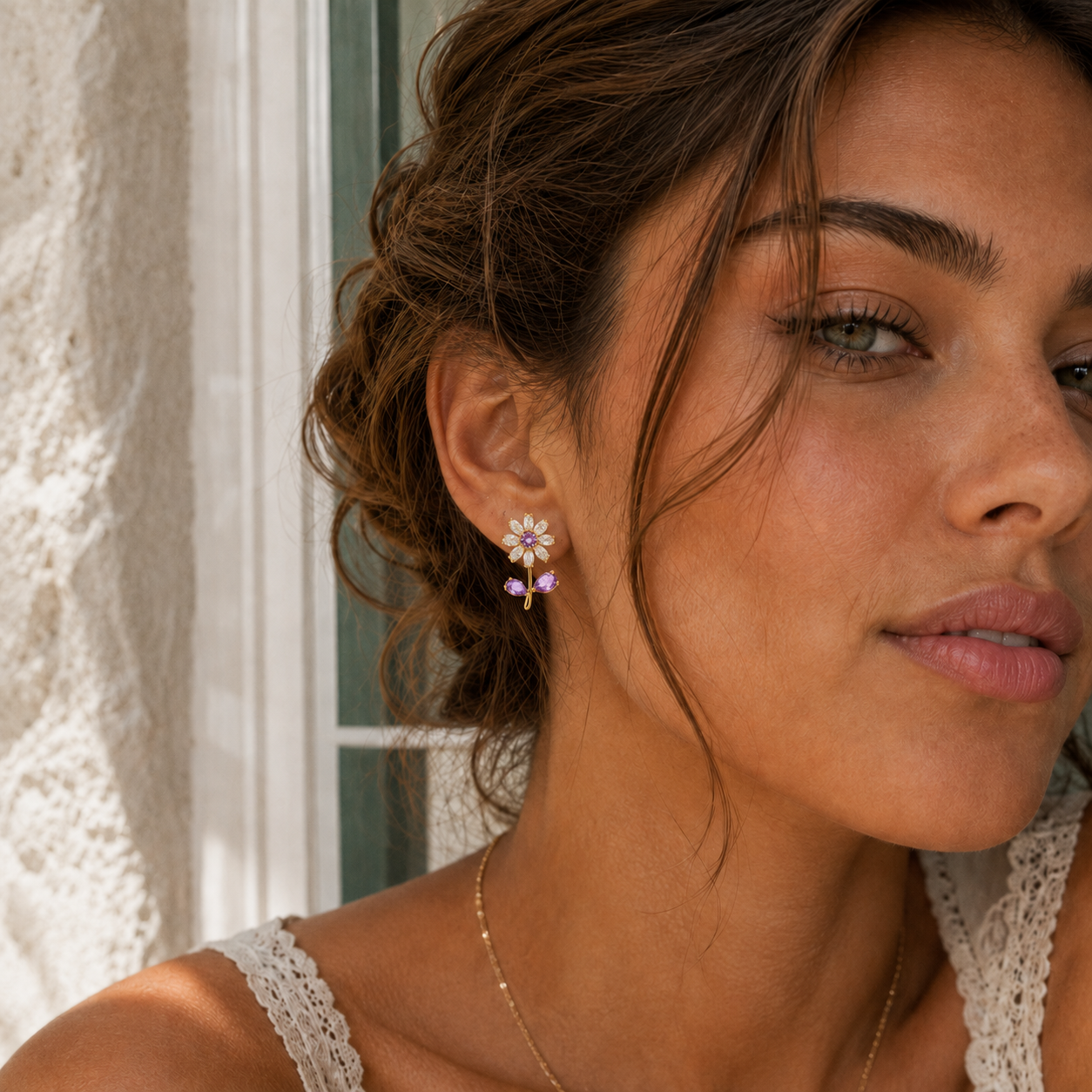 Violet Bloom Cubic Zirconia Flower Earrings