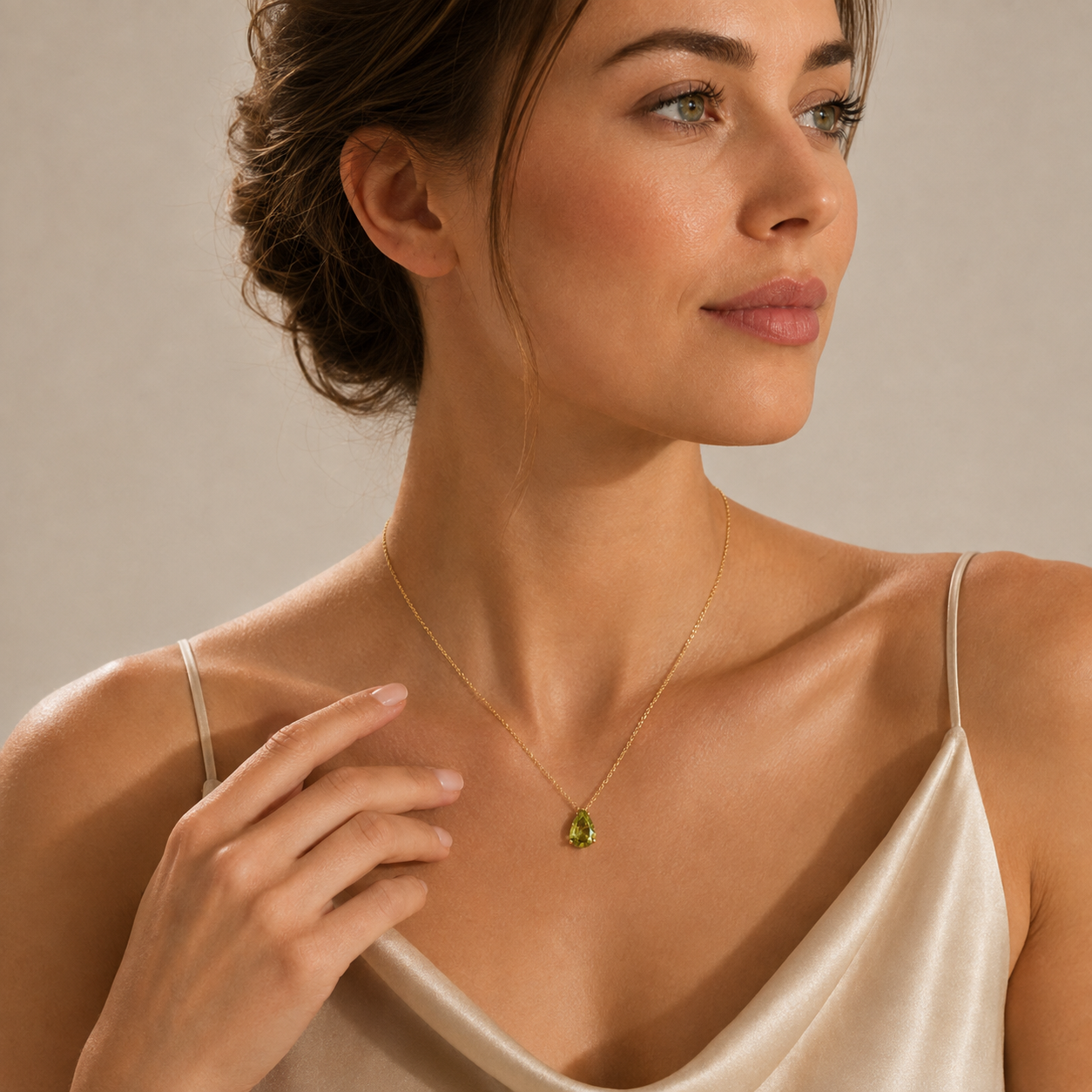 Olive Glow Teardrop Cubic Zirconia Necklace