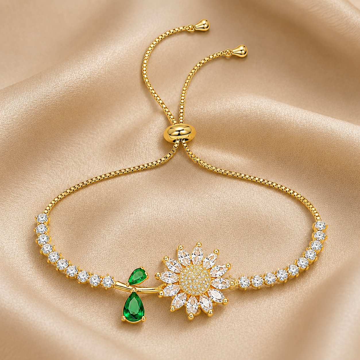 Golden Bloom Rotating Sunflower Adjustable Bracelet