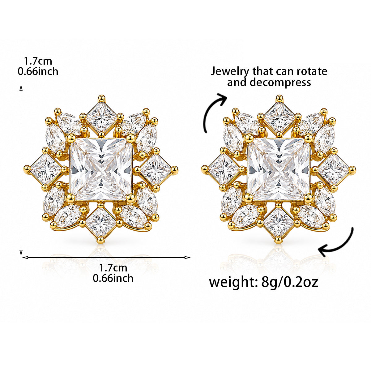 Rotating sunflower zircon earrings size and spinning design details