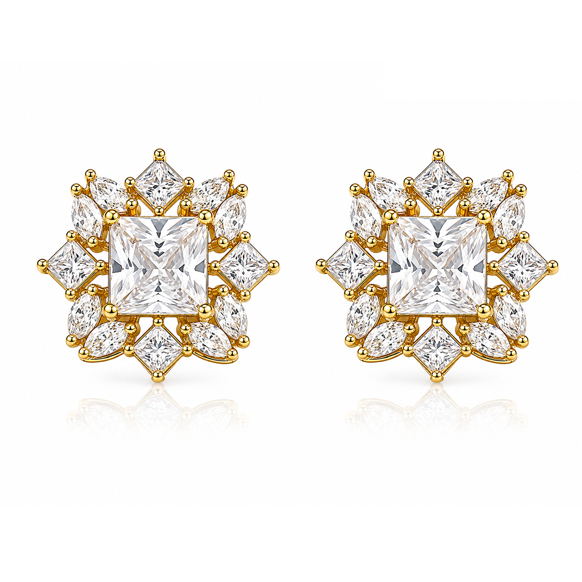 Rotating sunflower zircon stud earrings with gold tone setting