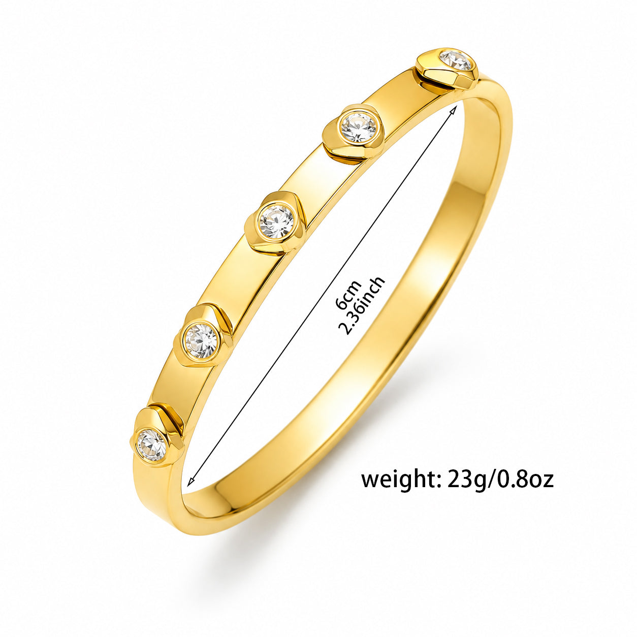 Zircon heart detail bangle size measurement and product dimensions